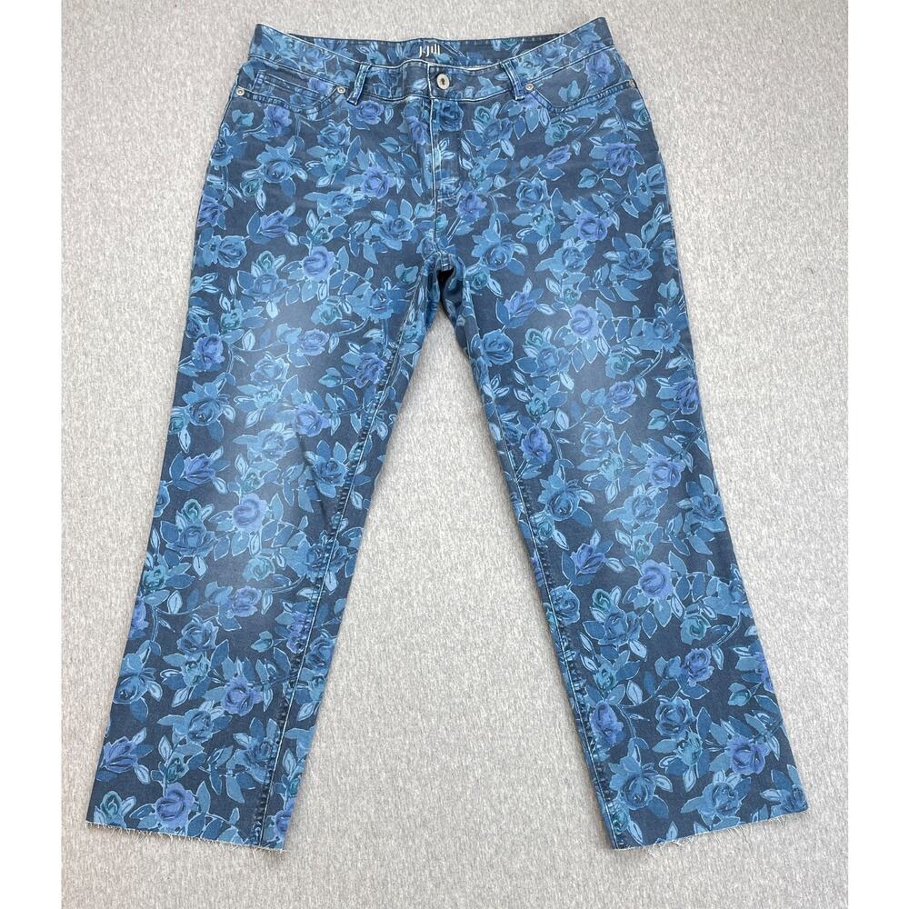 J Jill Jeans Womens 10 Blue Floral Cotton Stretch Authentic Slim Fit Cropped‎